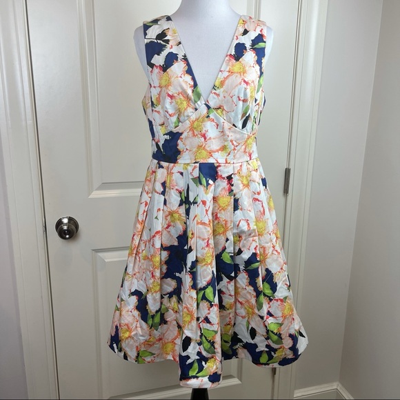 J Crew Dress Sateen Floral Fit & Flare Midi Dress C3327 Sz 6 - Picture 2 of 15